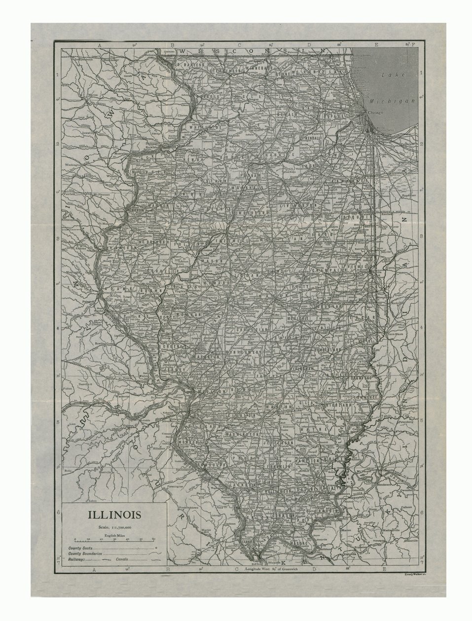 Map of Illinois, USA, c1910s by Emery Walker
