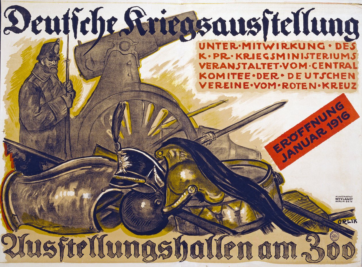 Poster Advertising a War Exhibition Sponsored by the Red Cross Deutsche Kriegsausstellung, January 1916 by Emil Orlik