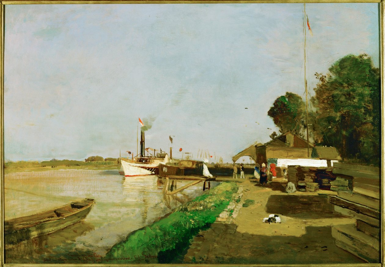 Steamboat Station on the Danube Near Kaisermuehlen by Emil Jakob Schindler