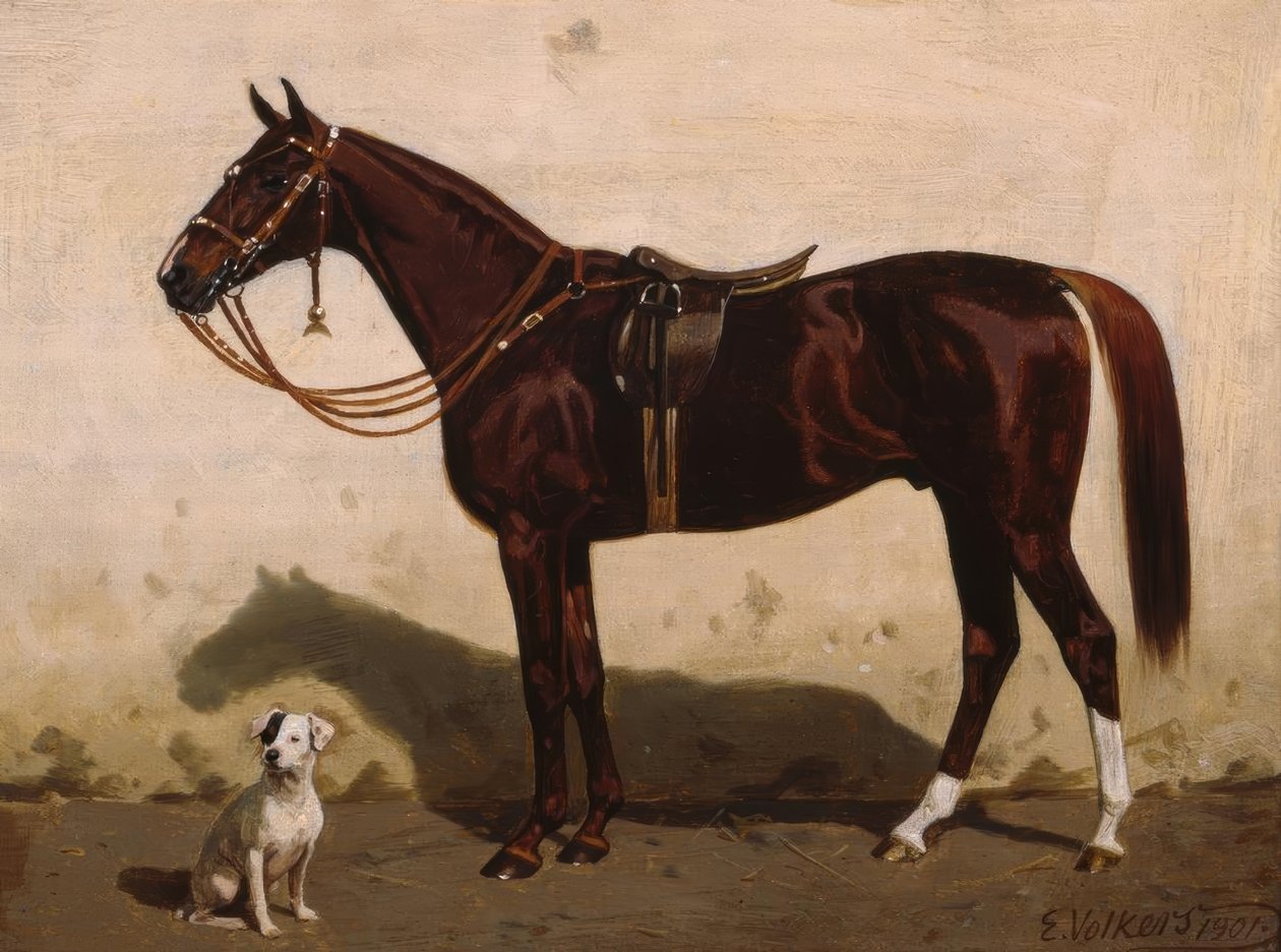 Saddled Fox with Dog by Emil Volkers