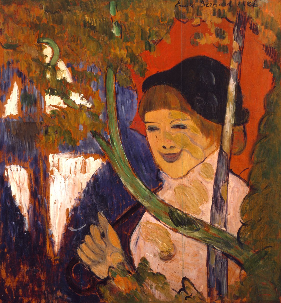 Breton Girl with a Red Umbrella by Emile Bernard