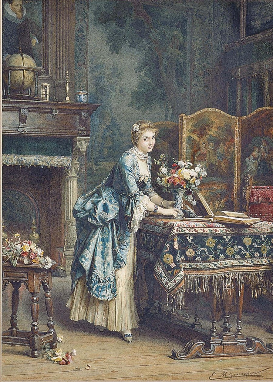 Arranging Flowers by Emile Pierre Metzmacher