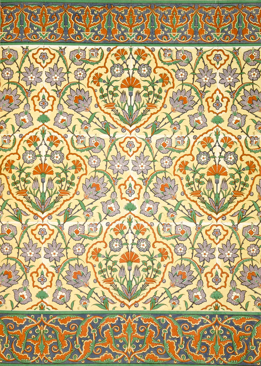Faience Mural with Border Using Highly Stylised Repeating Patterns Using Plant Forms, from a Kiosk, 19th Century by Emile Prisse d