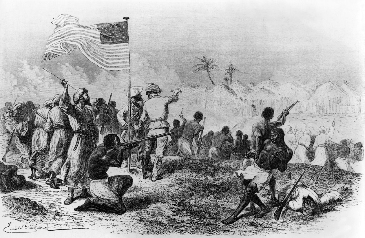 Attack of Zimbiso in Search of Livingstone 1871-1872 by Emile Antoine Bayard