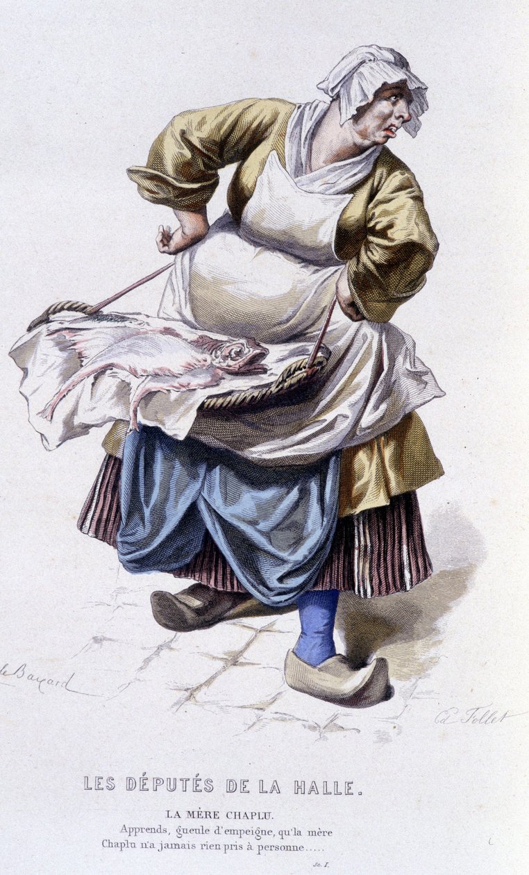 Complete work by Beaumarchais (1732-1799) by Edouard Fournier. drawing by Emile Bayard. Ed. Laplace, Sanchez et Cie, Paris 1876. This is Mother Chaplu in “The Deputies of the Hall” by Emile Antoine Bayard