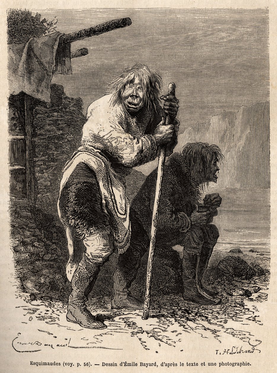 Two old Eskimo women, wearing the costume of Greenland women, engraved after Emile Bayard