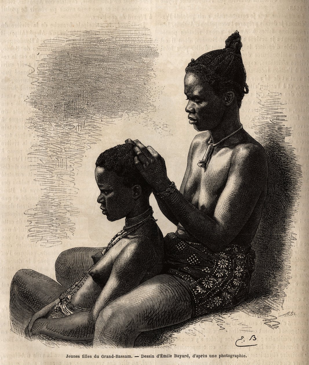 Young girls of Grand-Bassam (former capital of the Ivory Coast), styling herself (engraving after Emile Bayard