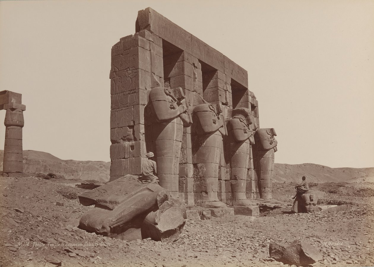 Thebes, Temple of Ramasseum, Broken Colossi, 1870s by Émile Béchard