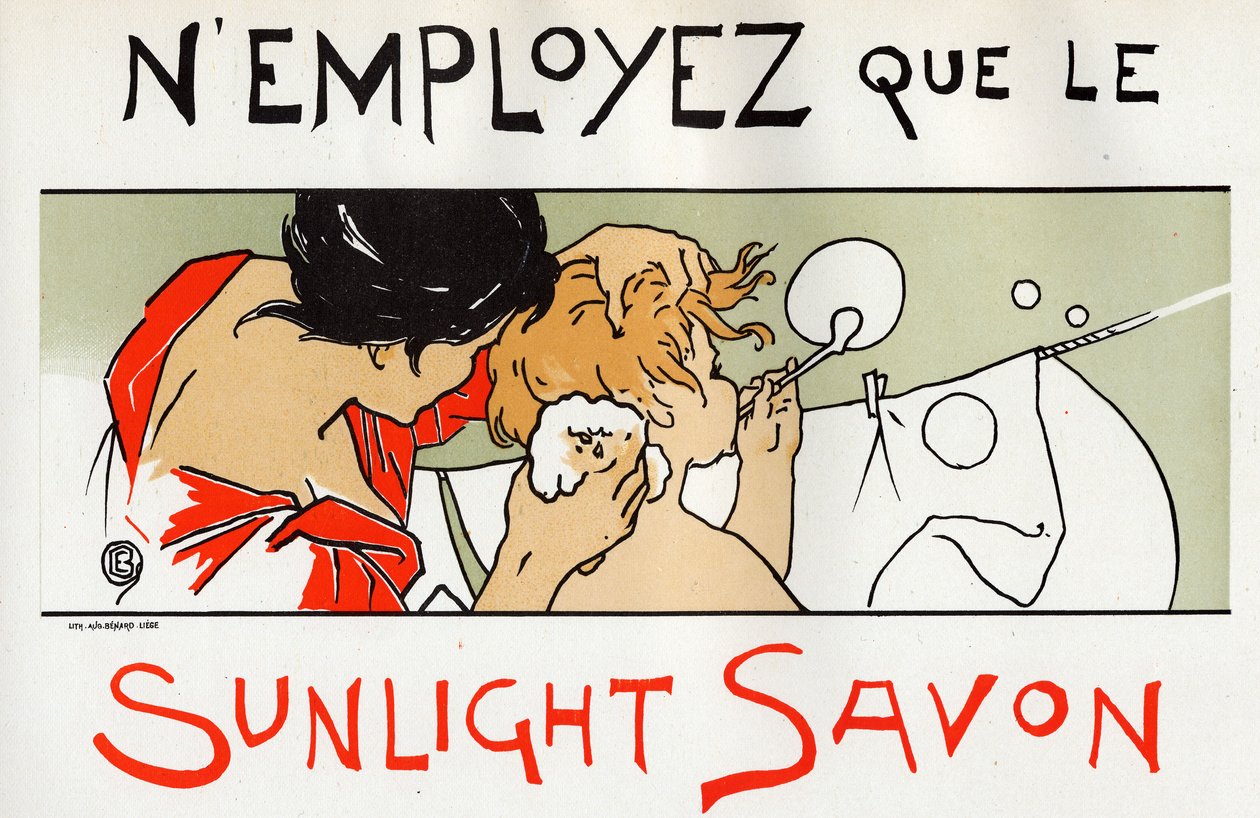 Child in His Bath, Sunlight Soap Advertisement by Émile Berchmans