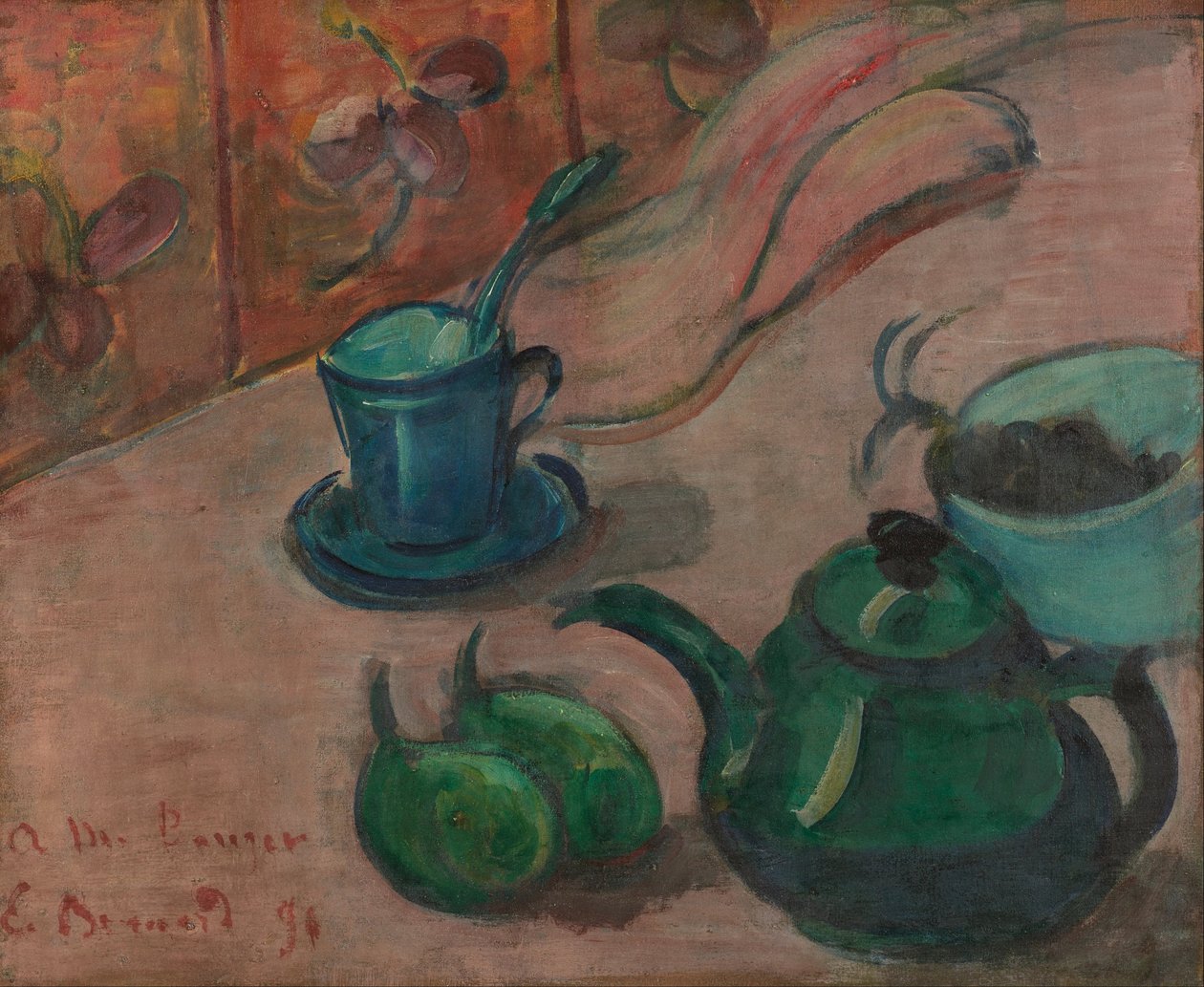 Still Life with Teapot, Cup and Fruit by Emile Bernard