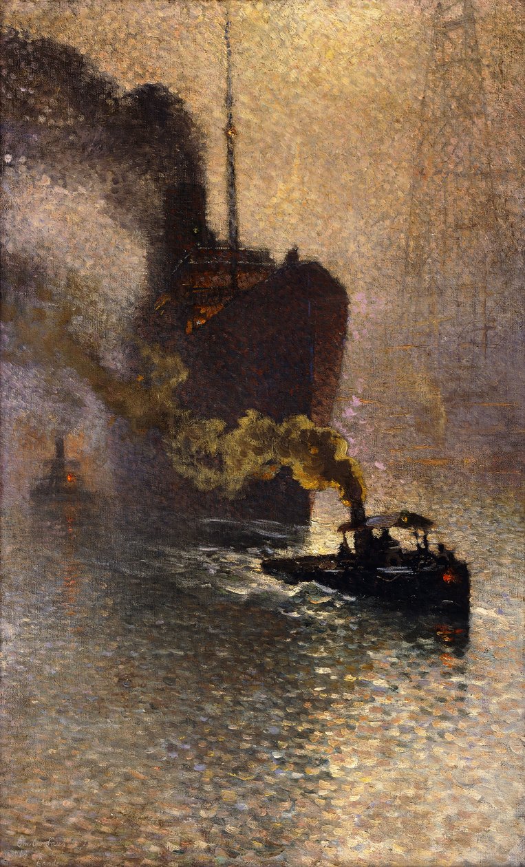 In Tow on the Thames in the Fog by Emile Claus