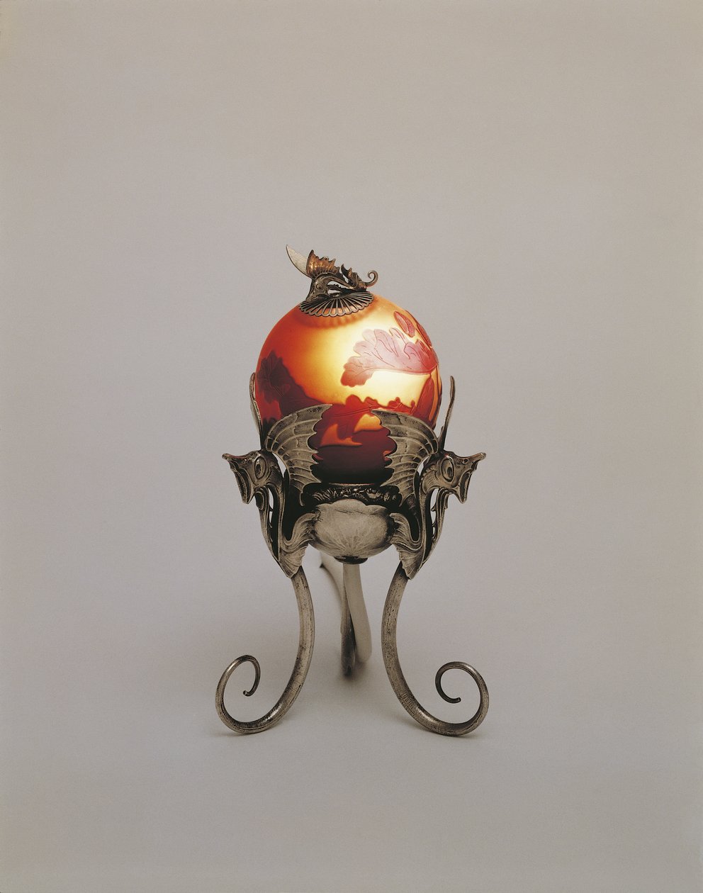 Close-up of a lit glass lamp, Nancy, France by Emile Galle
