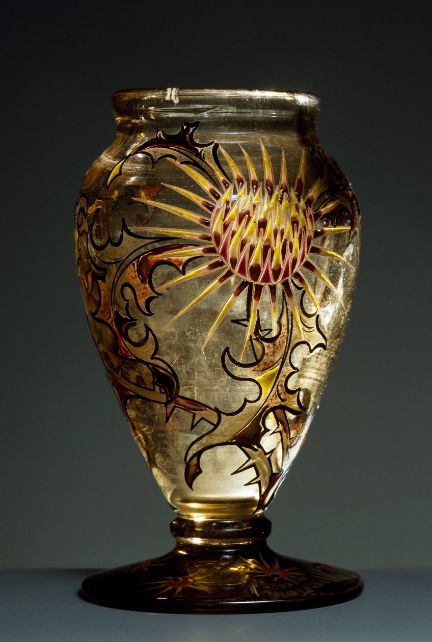 Smoked glass vase with enamel decorations, ca 1890, by Emile Galle, Nancy, France by Emile Galle