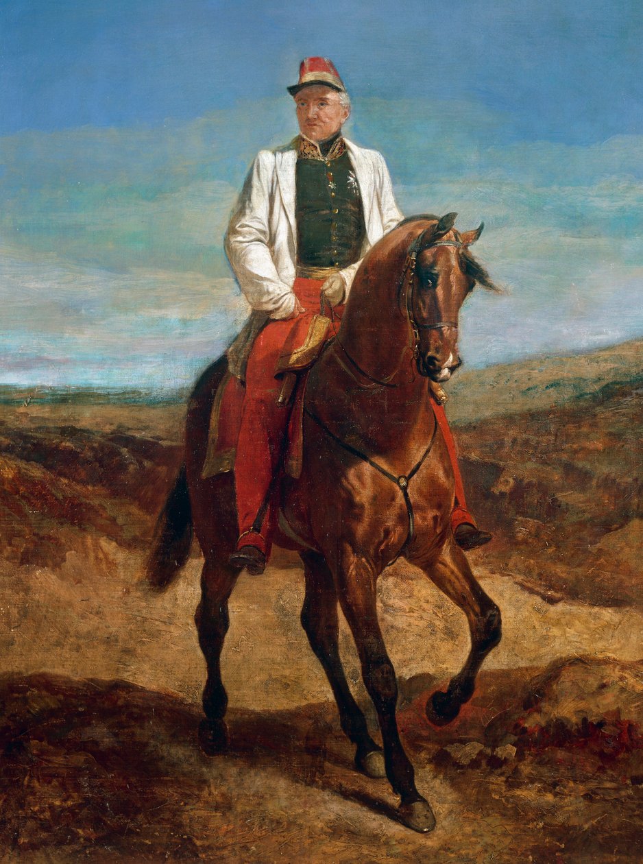 Equestrian Portrait of Thomas Robert Bugeaud de la Piconnerie, Duke of Isly, Marshal of France, Governor General of Algeria by Emile Jean Horace Vernet