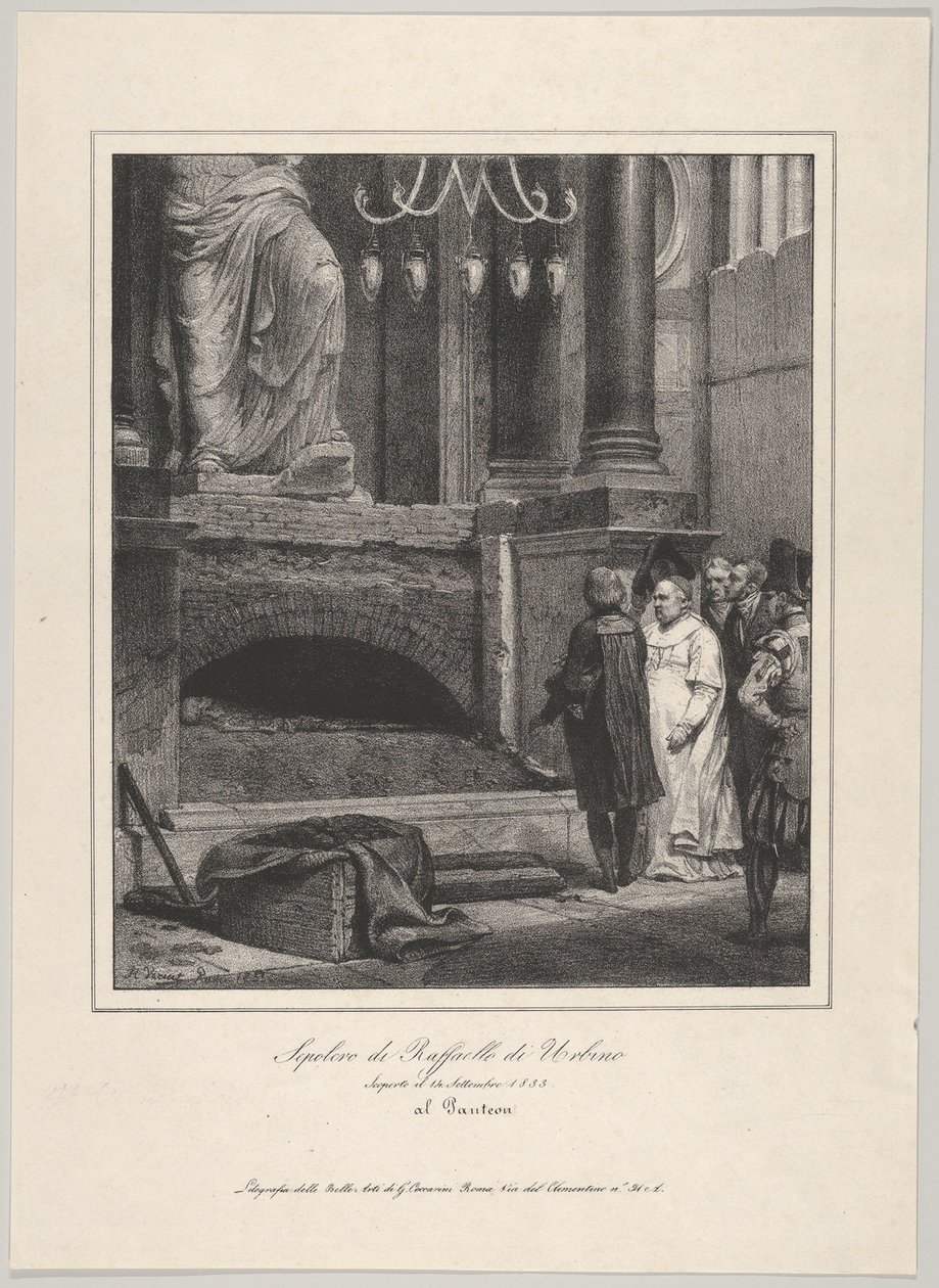 The Tomb of Raphael, Opened September 14, 1833, Pantheon, Rome by Emile Jean Horace Vernet