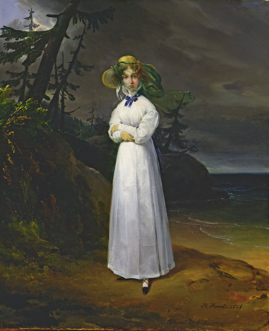 Young girl in a romantic landscape, 1825 by Emile Jean Horace Vernet