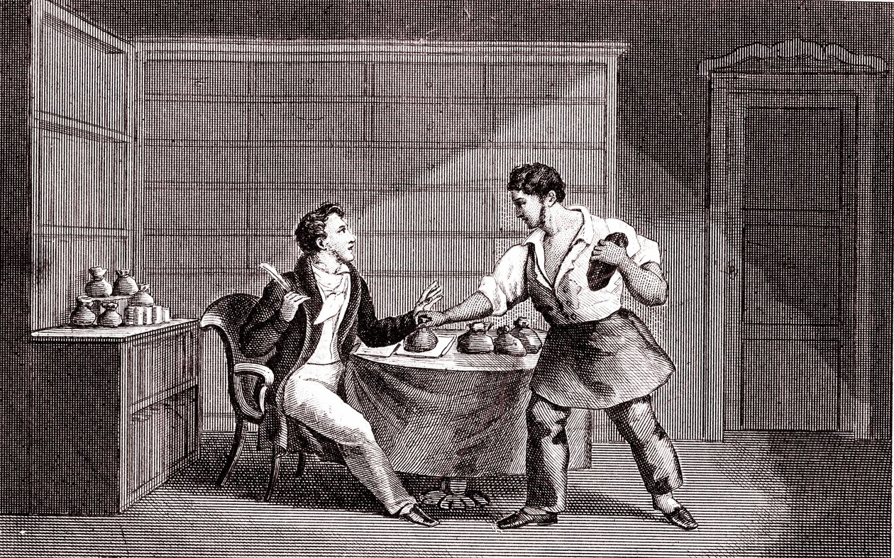 The cobbler and the financier, Fable by La Fontaine by Emile Joseph Alexandre Gouget