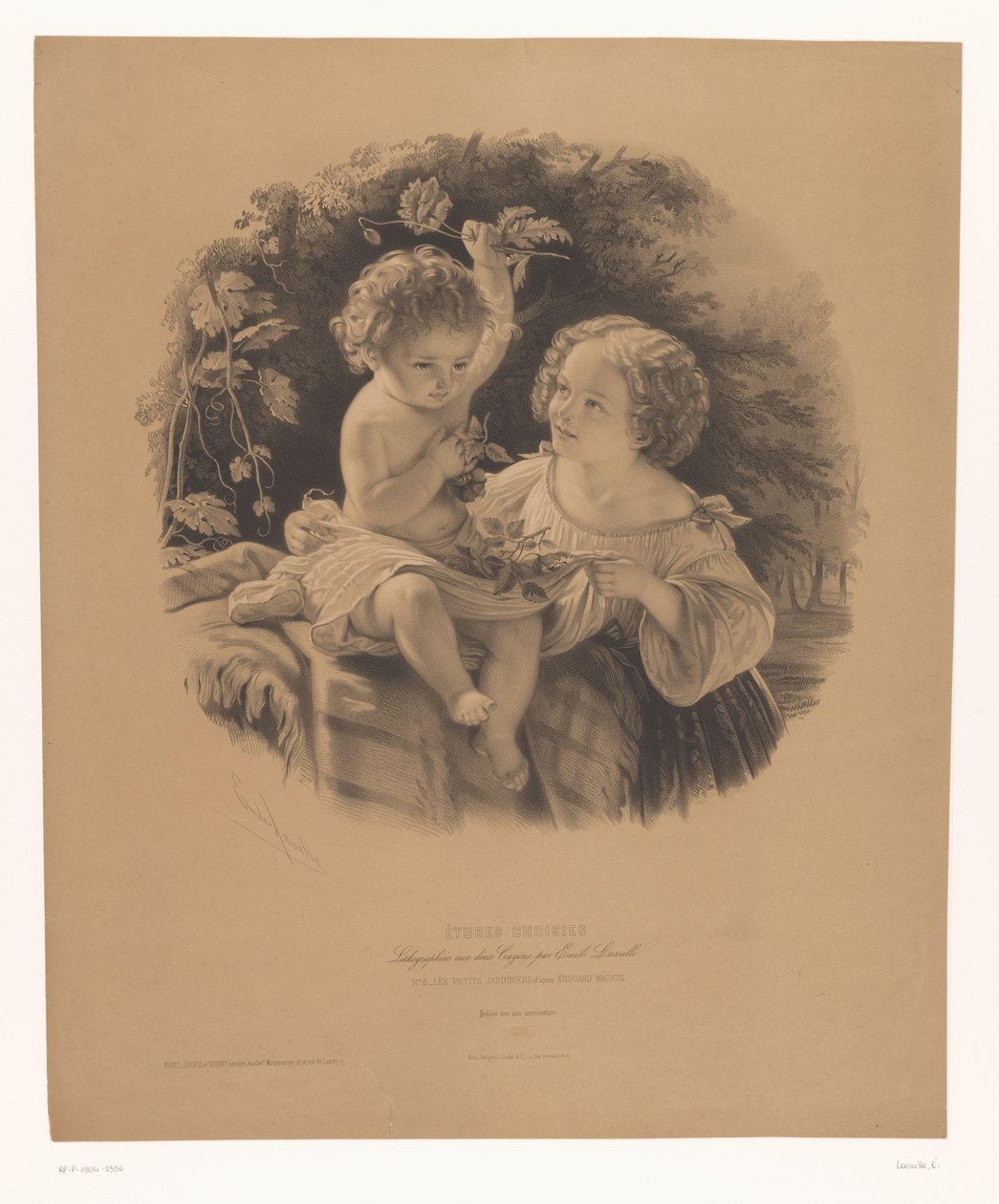Children Playing Outside (The Little Gardeners, Studies of Selected Artists, Études Choisies) by Emile Lassalle