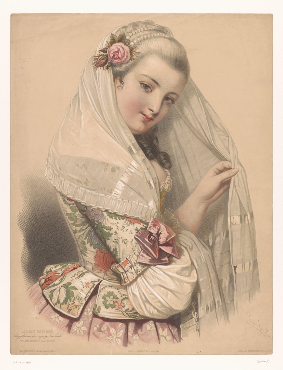 Veiled Young Woman with a Rose in Her Hair by Emile Lassalle