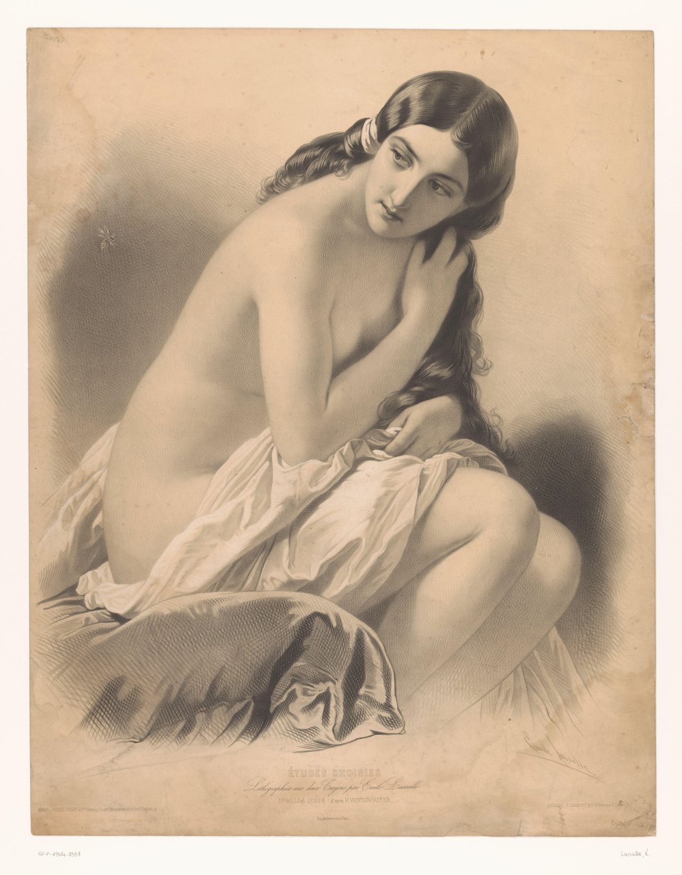Seated Naked Woman Looking at a Wasp by Emile Lassalle
