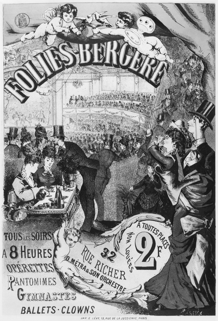 Poster Advertising the Folies Bergere, rue Richer, Paris, 1875 by Emile Levy