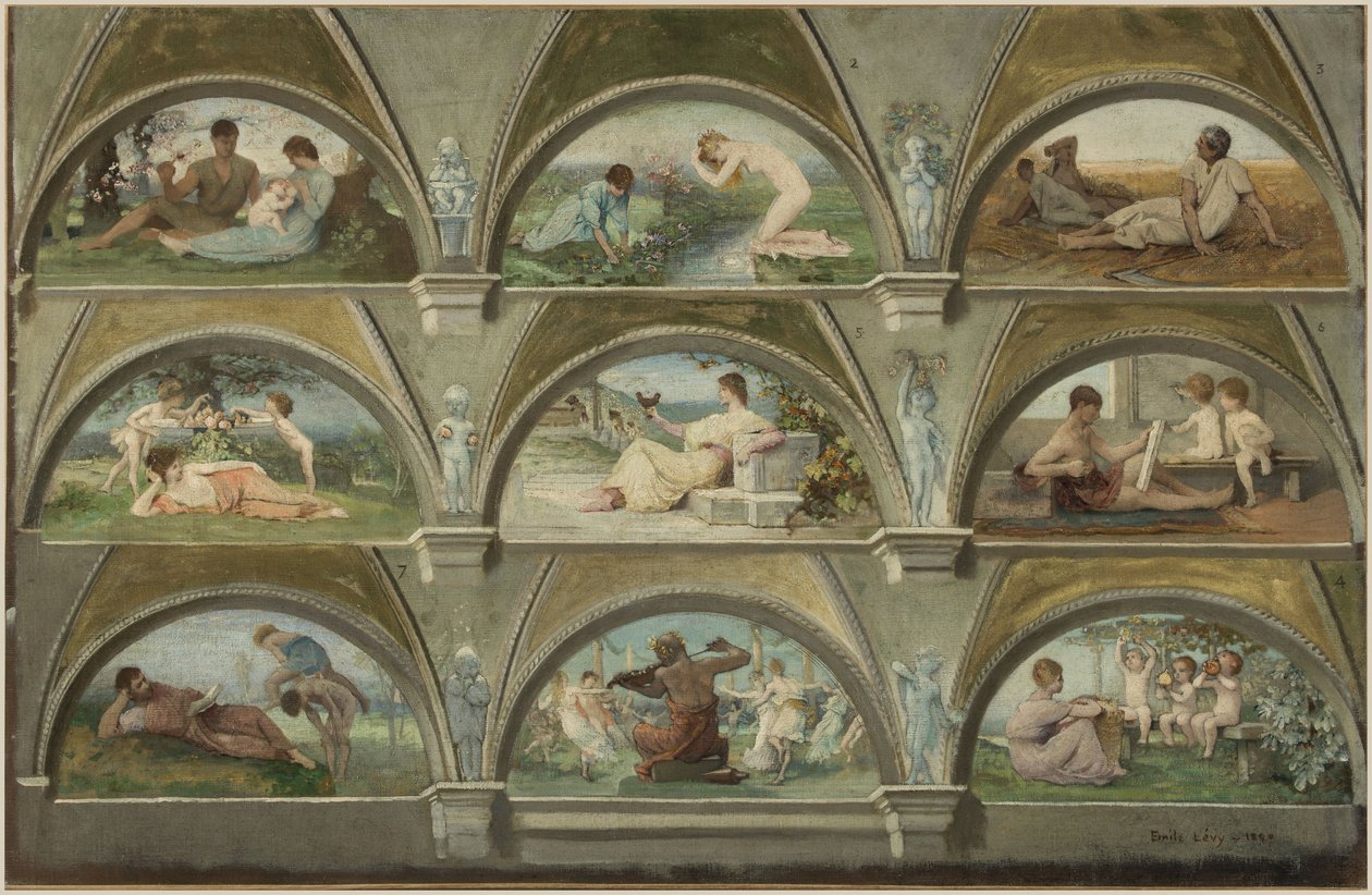 Sketch for the Salon des Cariatides at the Hôtel de Ville in Paris: Allegorical Scenes of Daily Life by Emile Levy