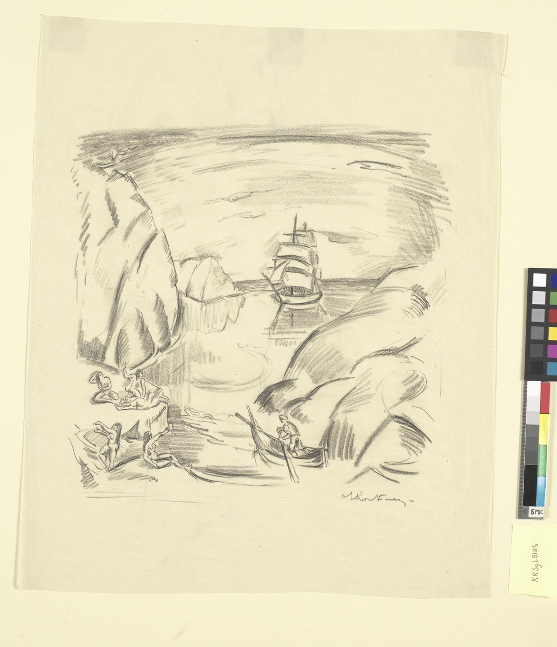 A Bay with a Sailing Ship and Bathing Women by Emile Othon Friesz