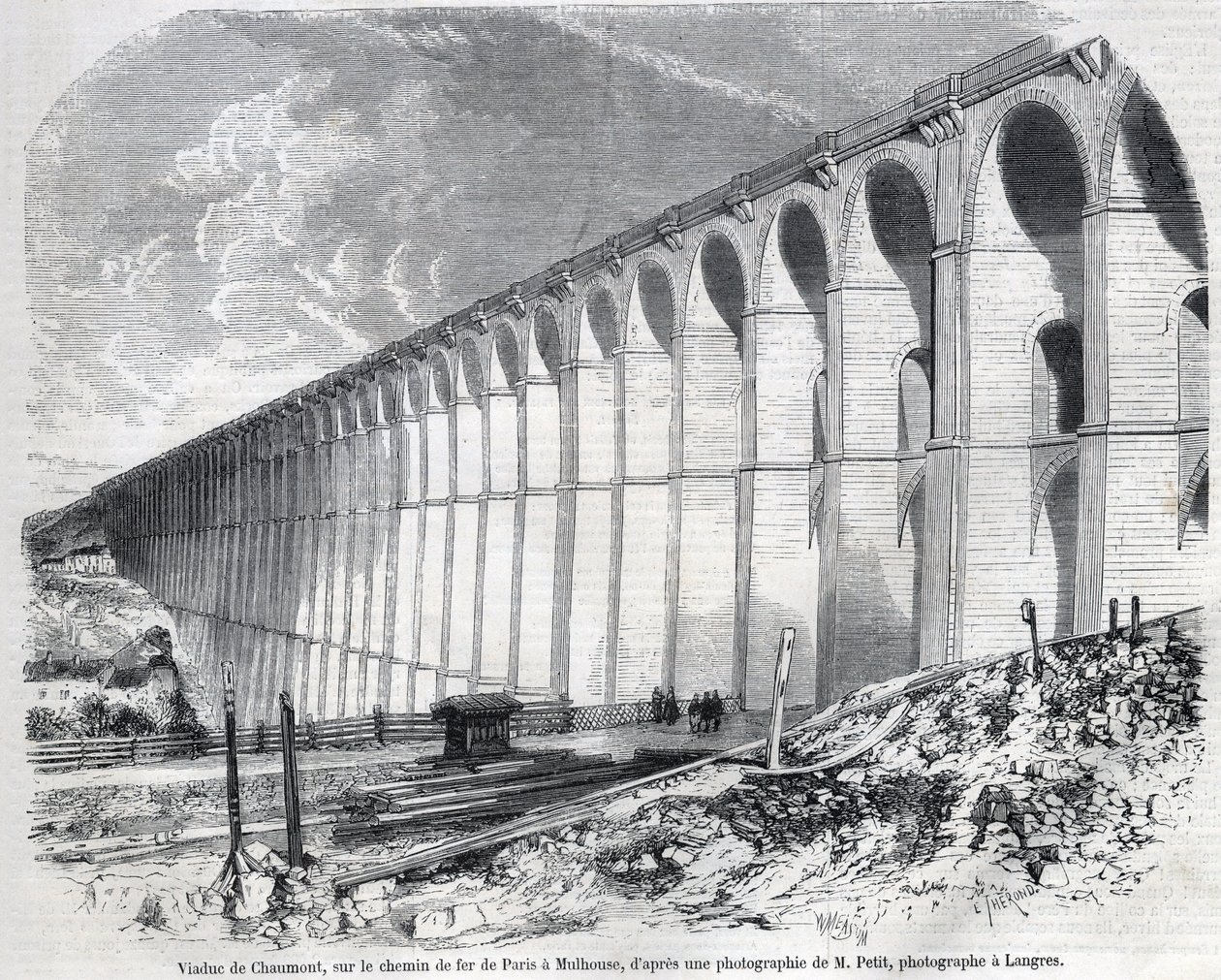 Chaumont Viaduct on the railway from Paris to Mulhouse. Engraving after sketch by Ralph in 