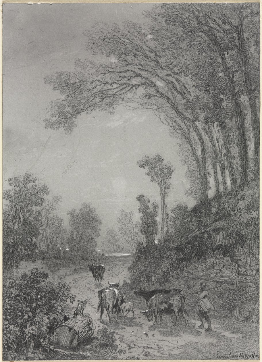 Landscape with Cows by Émile van Marcke