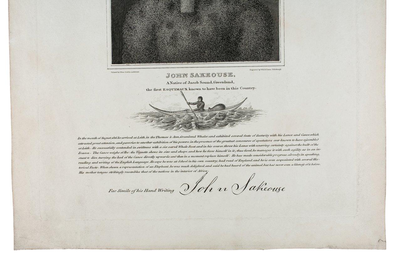 John Sakeouse, a native of Jacob Sound, Greenland, the first Esquimaux known to have been in this country by Emilia Anderson