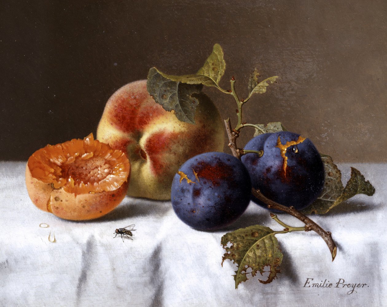 Still Life of Peaches and Rotten Plums by Emilie Preyer