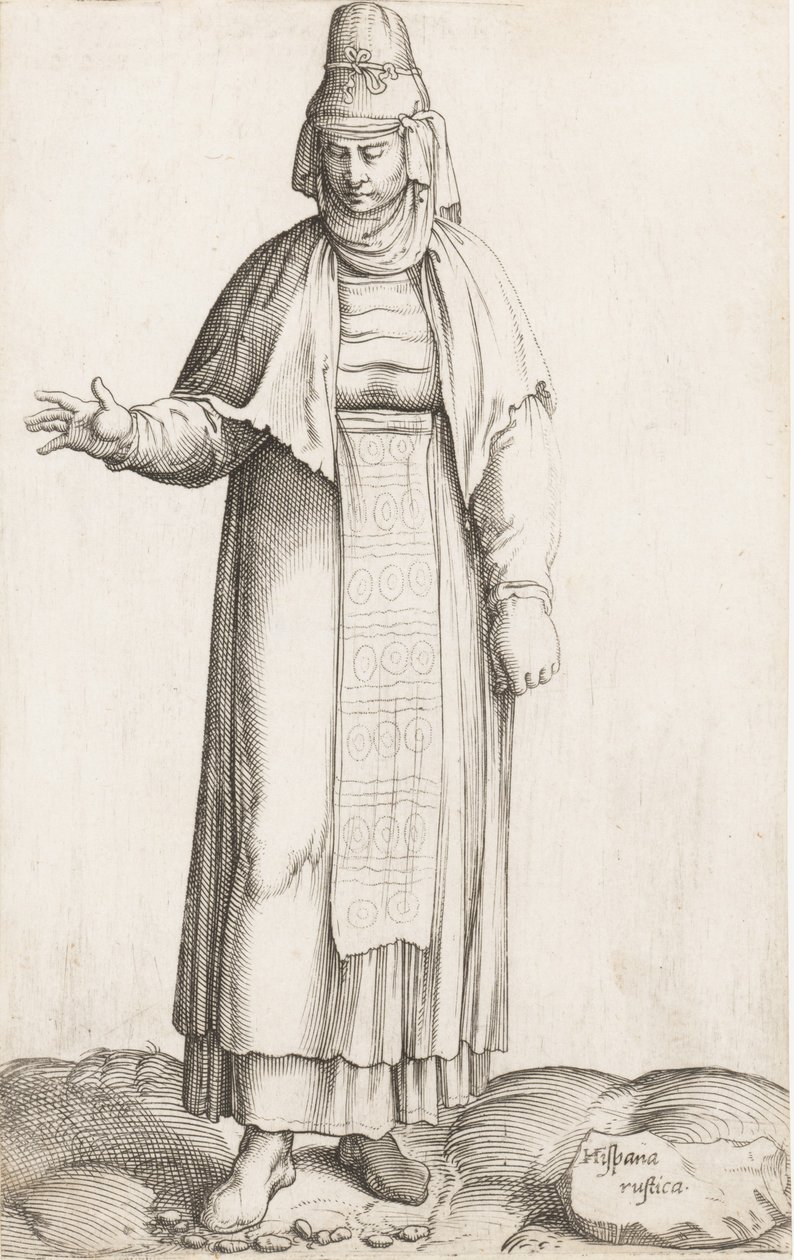 Costume Plate: Hispana Rustica with label on rock, ca. 1557-58 by Enea Vico