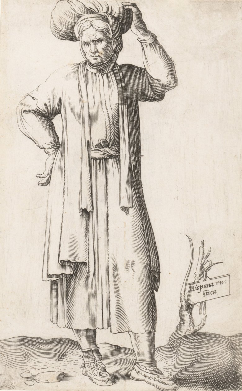 Costume Plate: Hispania Rustica with laundry on head, ca. 1557-58 by Enea Vico