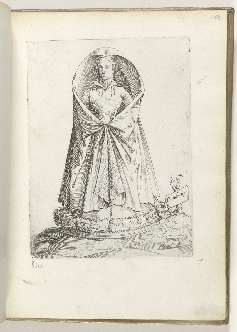 Flandrensis (title on object) A Woman from Flanders, Dressed in the Fashion of ca. 1550 (series title: Diversarum gentium nostrae aetatis habitus) by Enea Vico