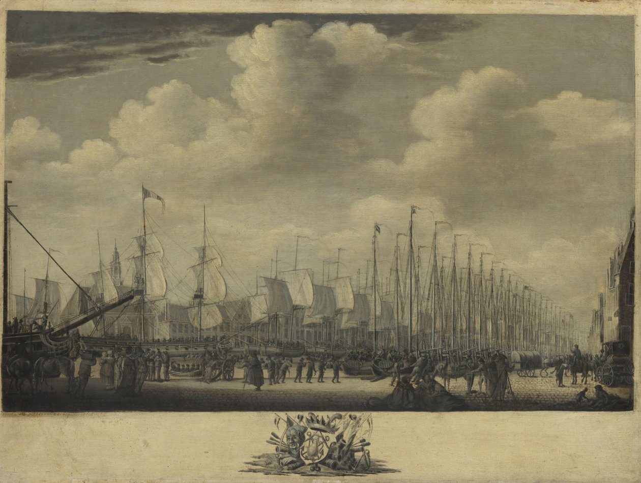 Mustering the Fleet in the Harbor of Vlissingen, 1804 by Engel Hoogerheyden