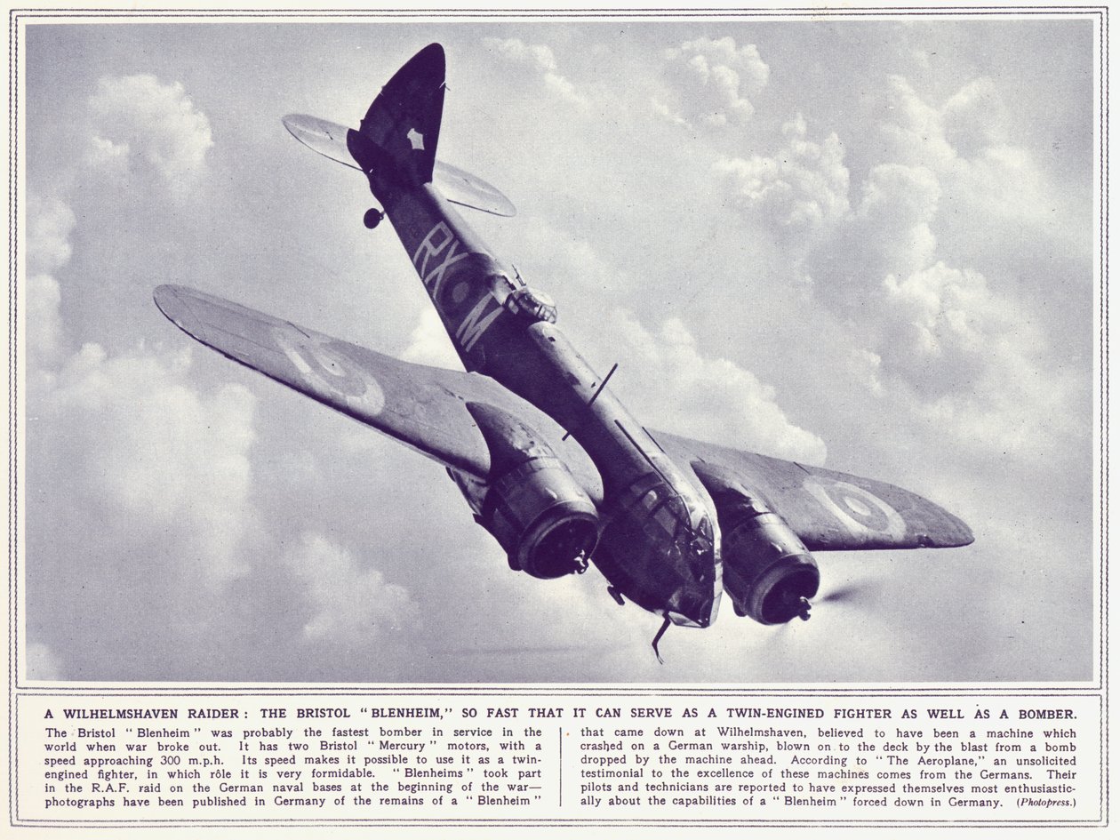 A Bristol Blenheim, from The Illustrated War News, published 22nd November 1939 by English Photographer