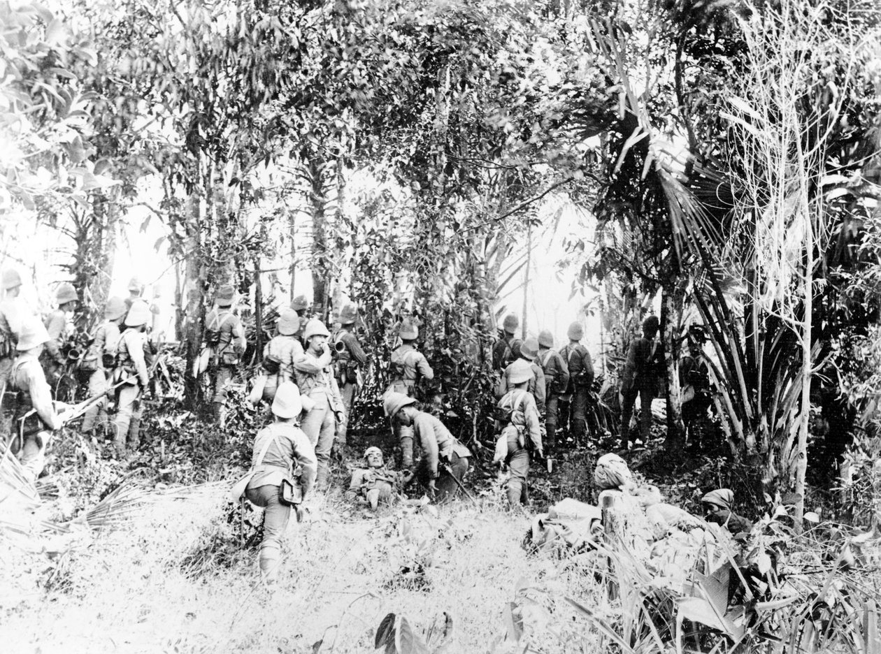 Assault on Kyaing-Kwintaung Stockade, Burma, by the 2nd Devon Regt, during the Wuntho Sawbwa campaign by English Photographer
