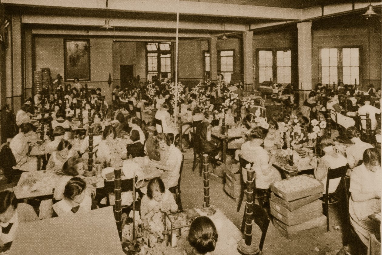 Crippled girls making artificial roses for Alexandra Rose Day by English Photographer
