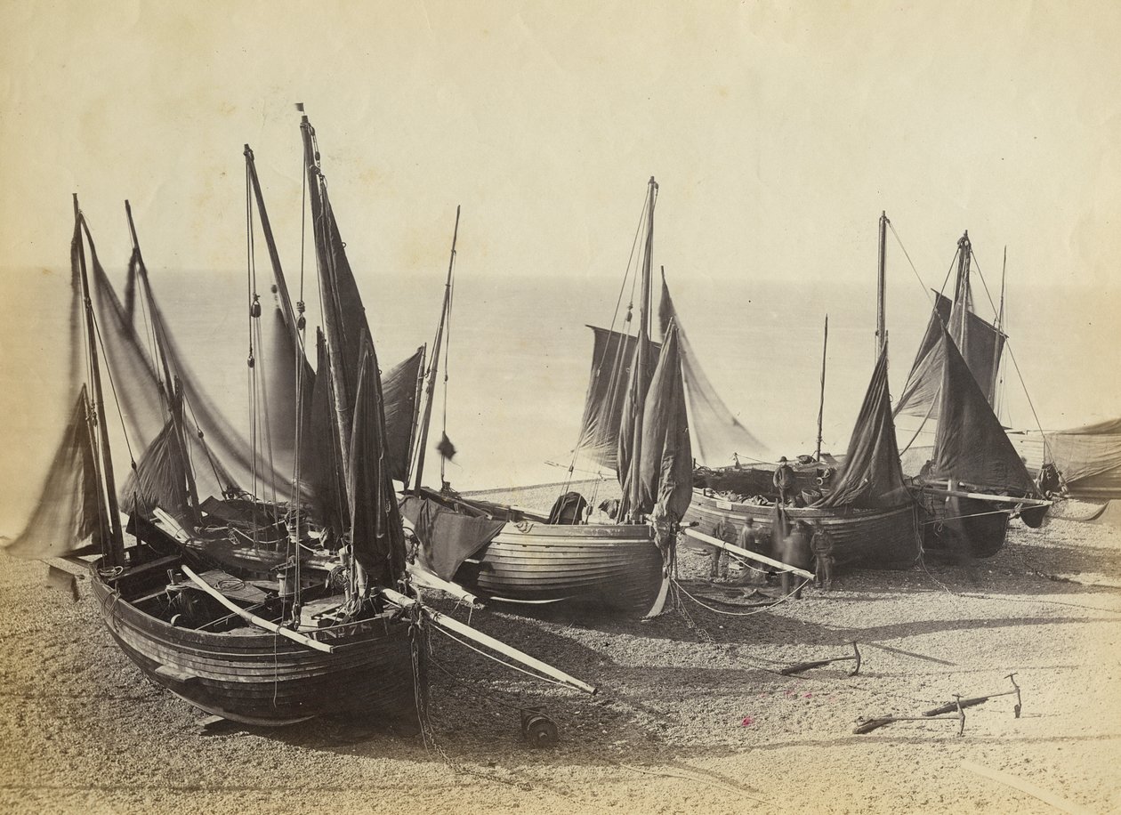 Fishing Boats Pulled Up onto the Beach at Shoreham-by-Sea, c.1880 by English Photographer