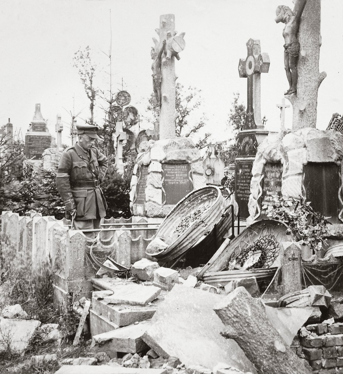 French Graves Smashed by German Shell Fire - A German Sniper Was Discovered Hidden by a Coffin by English Photographer