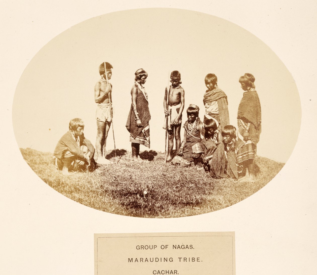 Group of Nagas, Marauding Tribe, Cachar, from The People of India, by J. Forbes Watson, published 1868 by English Photographer