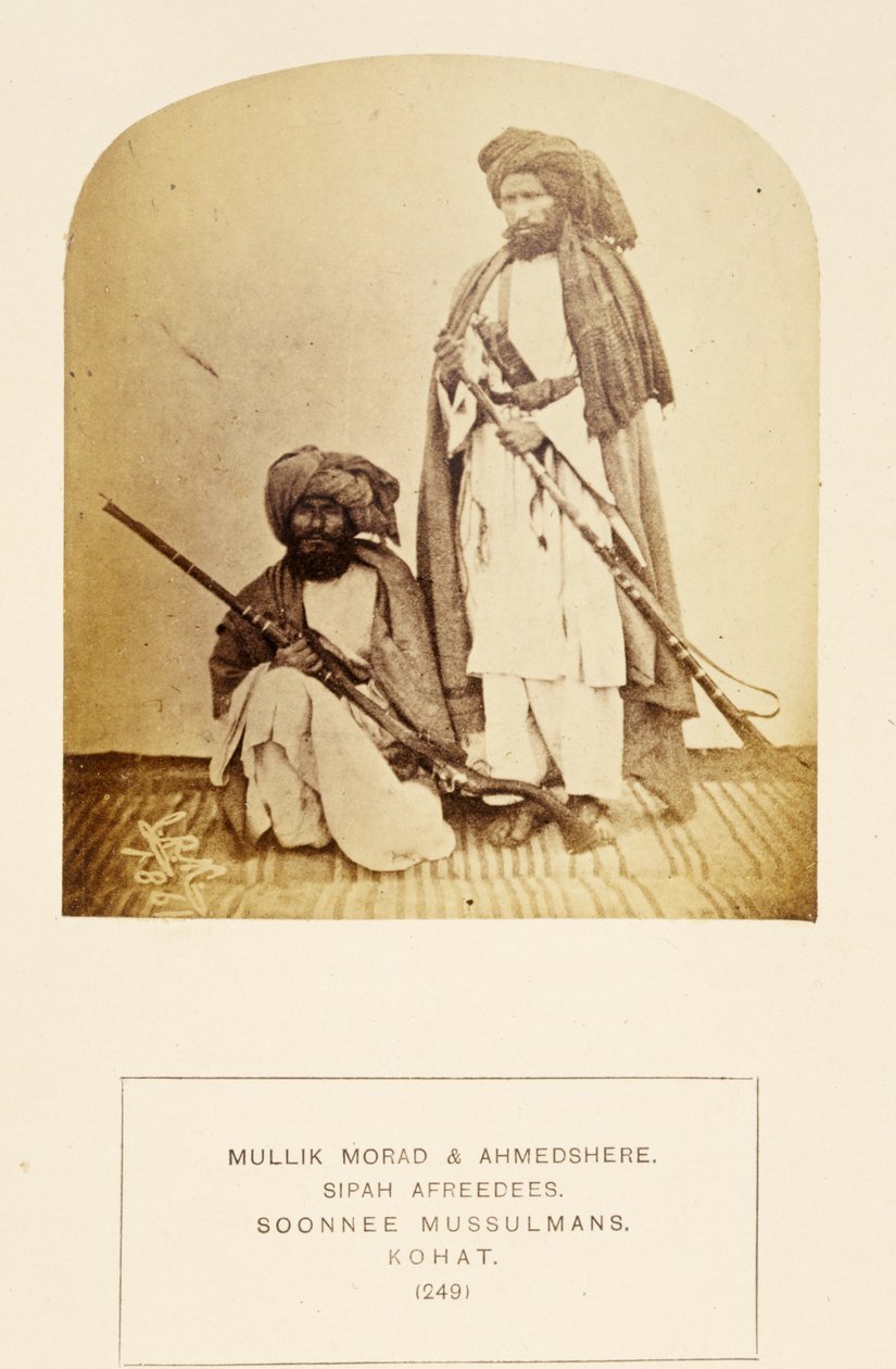 Mullik Morad and Ahmedshere, Sipah Afreedees, Soonnee Musulmans, Kohat, from The People of India, by J. Forbes Watson, published 1868 by English Photographer