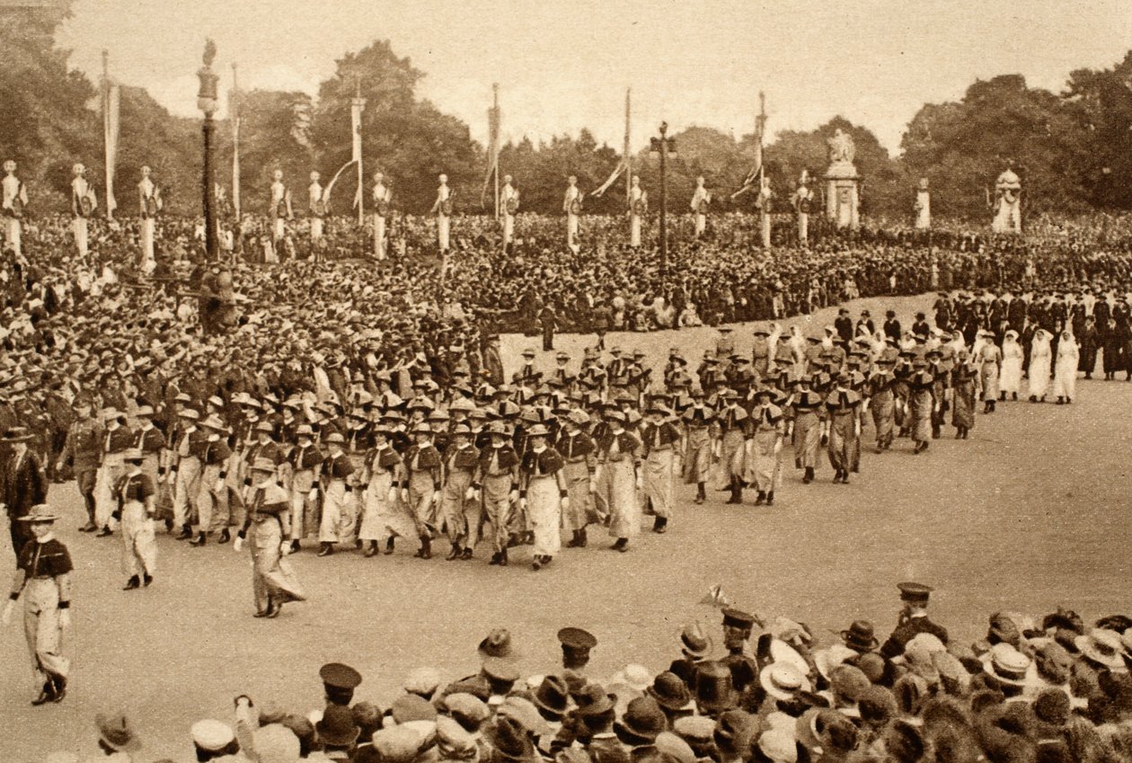 Nurses contingents in the great Victory March of allied forces through London, 1919 by English Photographer