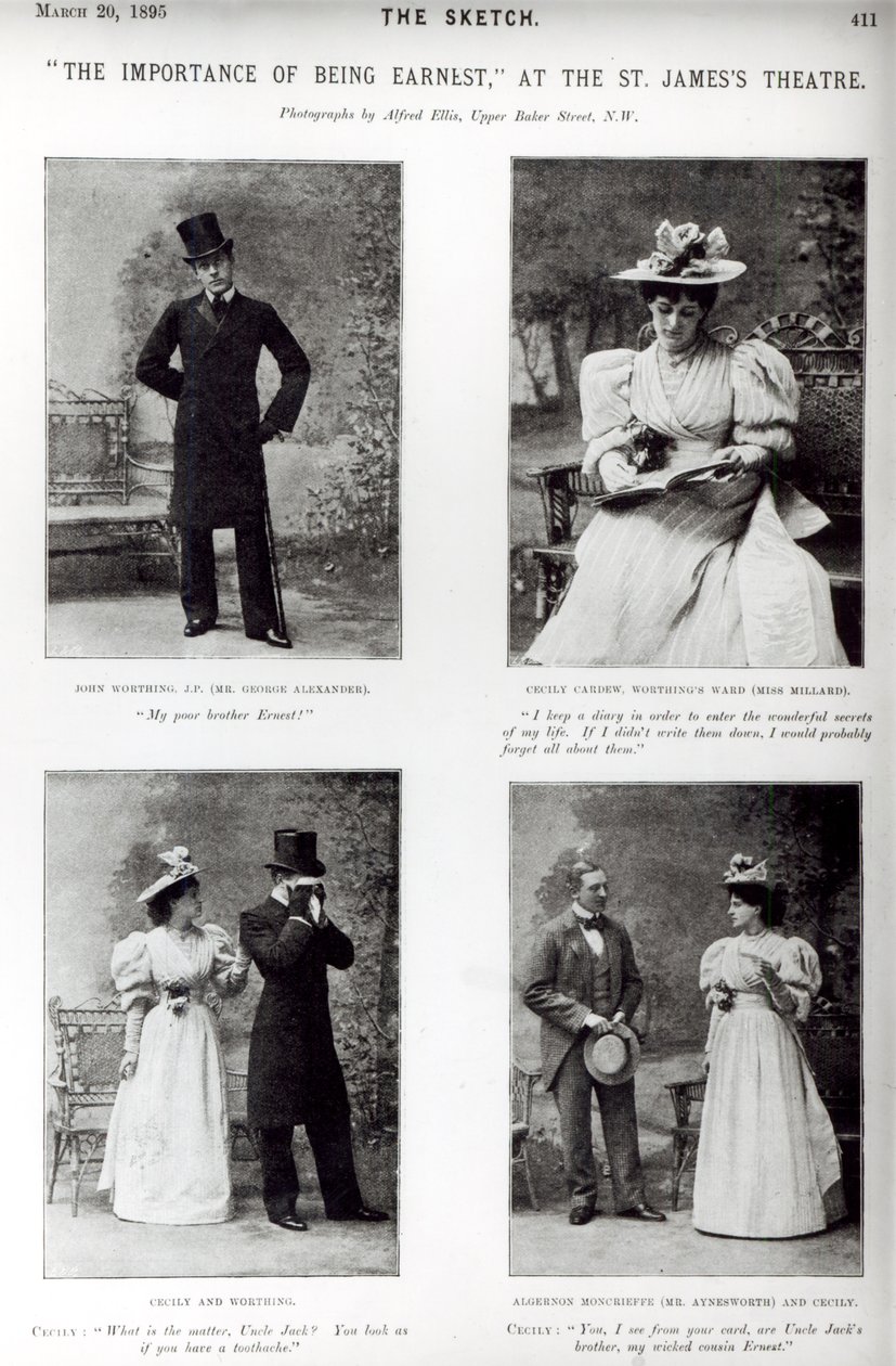 Scenes from The Importance of Being Earnest, by Oscar Wilde (1854-1900) at the St. James Theatre, from Sketch, 20 March 1895 by English Photographer
