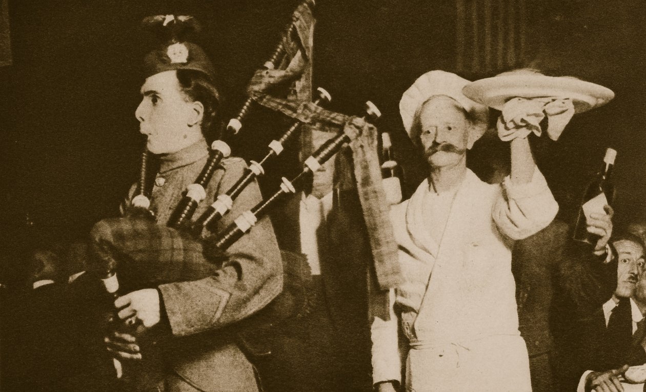 Scottish piper introduces the haggis to a Caledonian Banquet, London by English Photographer