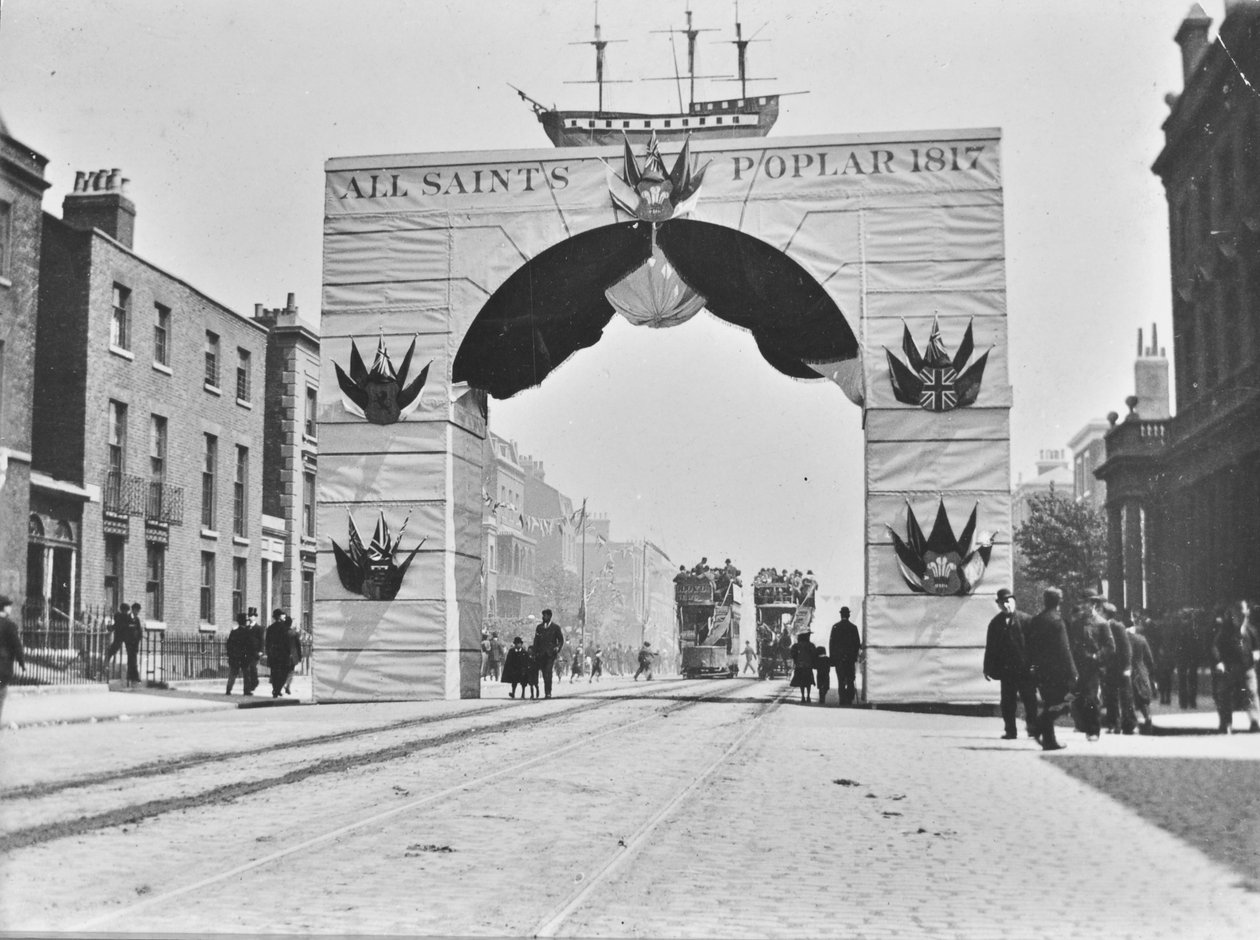 Temporary archway, Victoria Diamond Jubilee, East India Dock Road, 1897