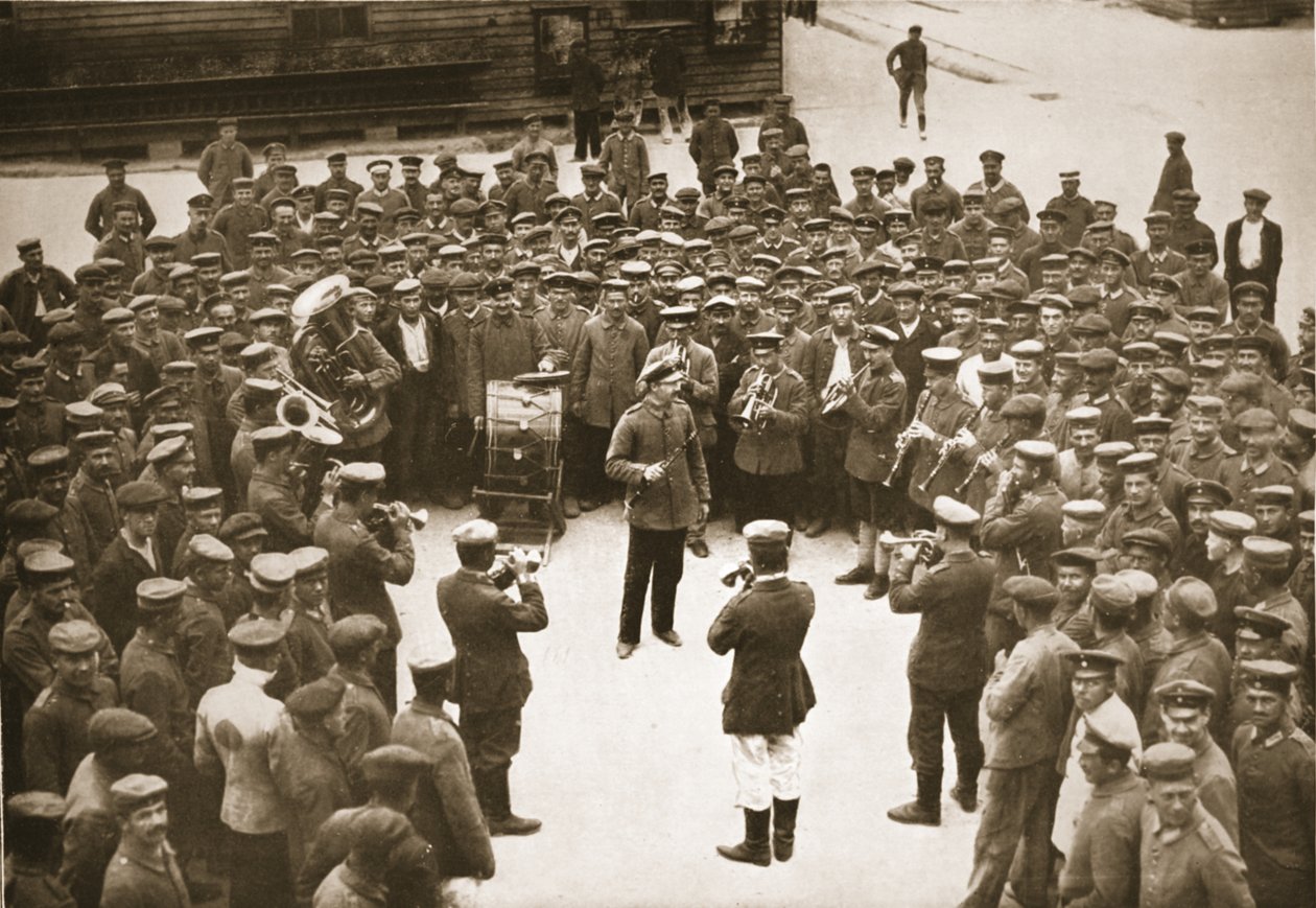 The Band Plays on the Barracks Square, Dorchester, illustration from German Prisoners in Great Britain by English Photographer