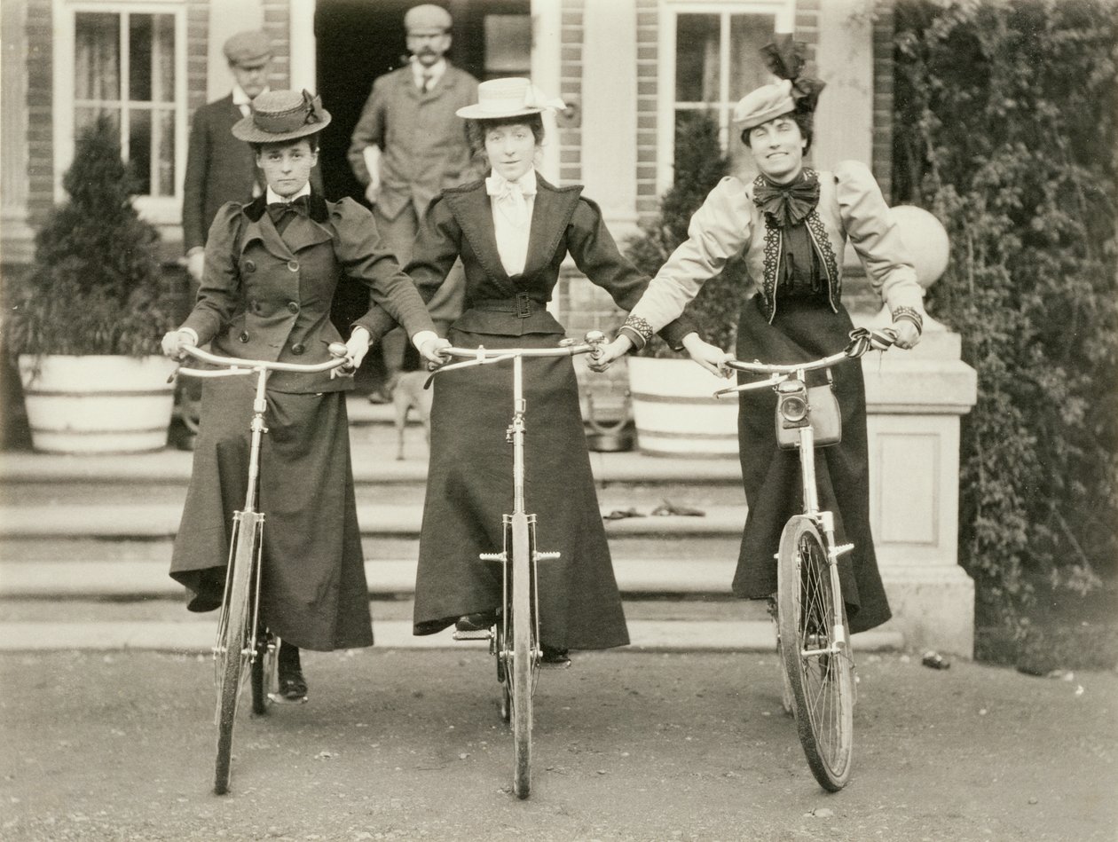 Three women on bicycles, early 1900s by English Photographer