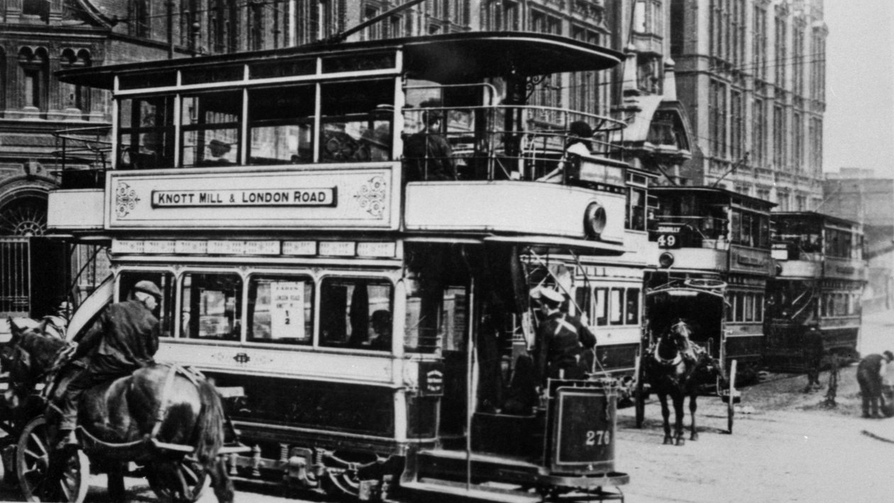 Trams in Manchester, c.1900 by English Photographer