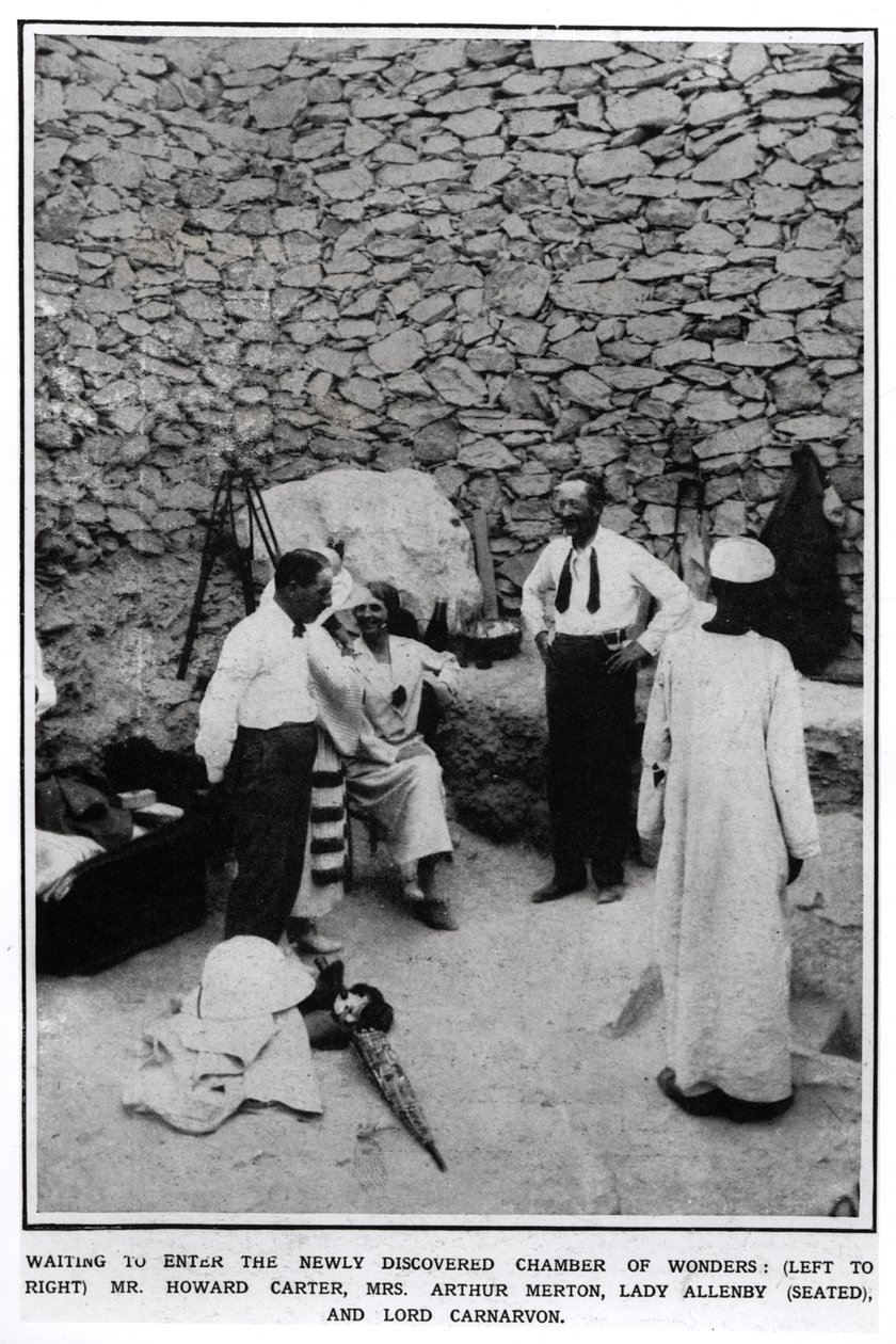 Waiting to Enter the Newly Discovered Chamber of Wonders (L to R) Howard Carter, Mrs Arthur Merton, Lady Allenby (seated) and Lord Carnarvon from The Illustrated London News, 16 by English Photographer